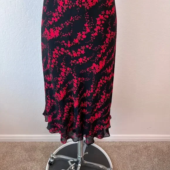 Vintage 90s Floral Sleeveless Cocktail Dress size 10 Black Red Whimsygoth Vneck - Picture 5 of 9